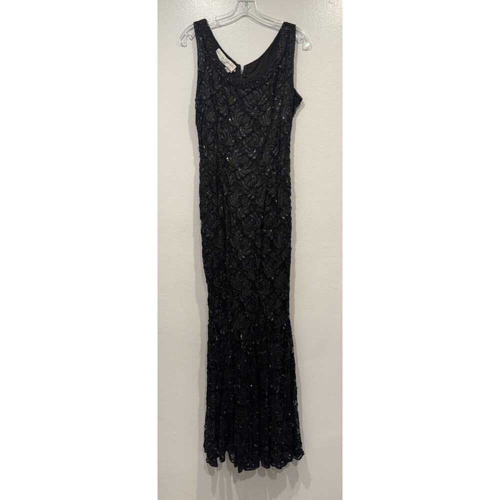 Vintage Lillie Rubin Black Lace‎ Beaded Sequin Gown Embellished Evening Dress